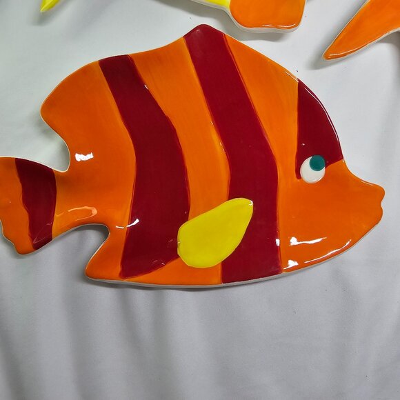 Boston Warehouse Orange Stripe FISH plate serving dish fish chips snacks 2004  N - Picture 1 of 3